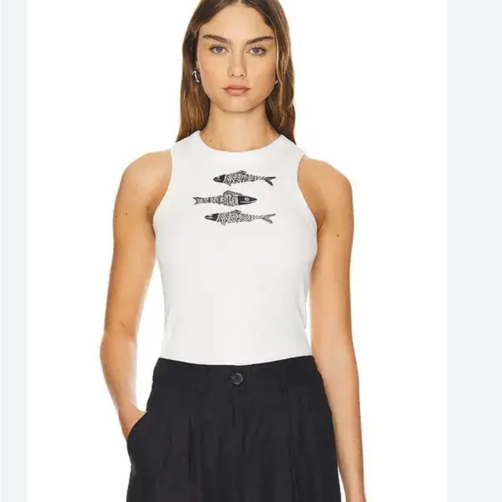 Never Fully Dressed White Tank with Fish Design